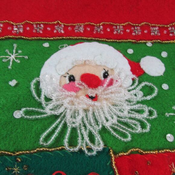 Felt Applique Christmas Stocking Santa Sequins Beads Finished Complete Handsewn - Picture 3 of 9